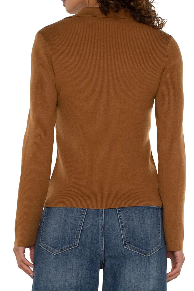 V-Neck Collared Sweater-Tumeric