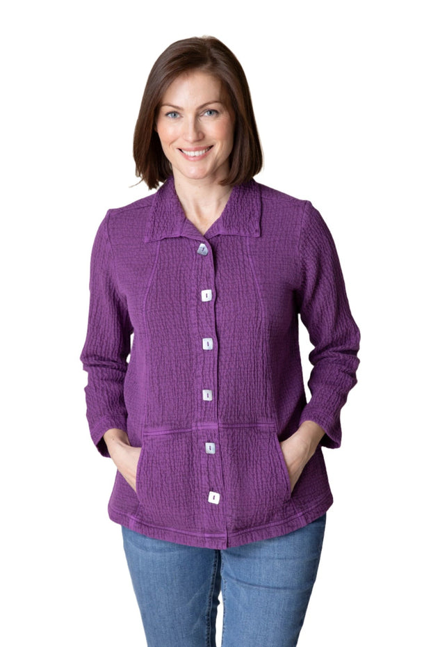 Jacquard Seamed Pocket Jacket - Plum