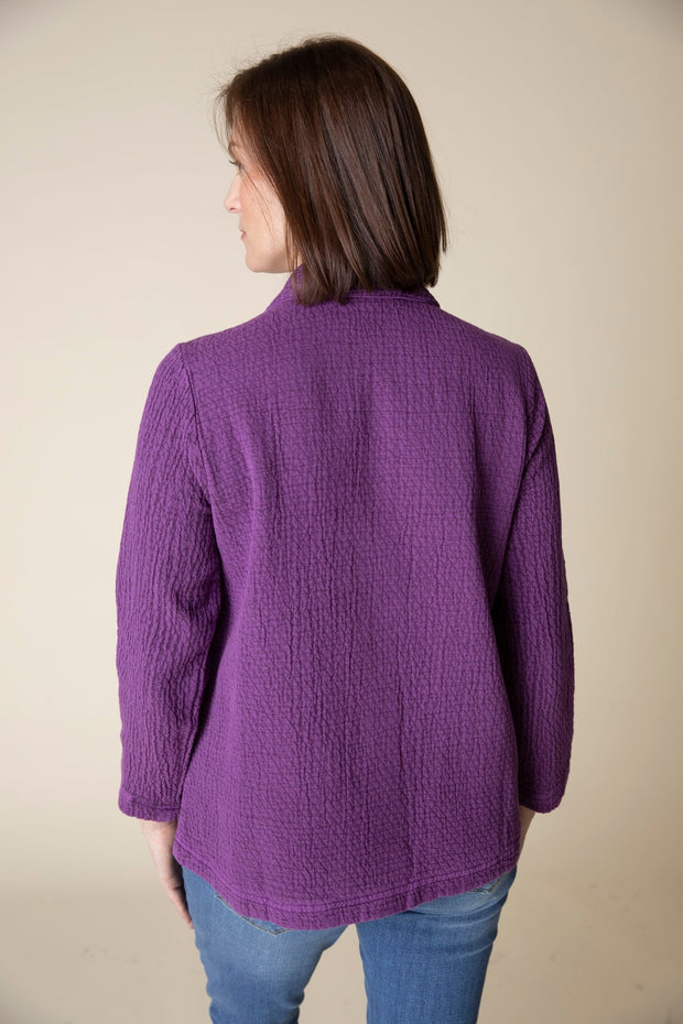 Jacquard Seamed Pocket Jacket - Plum