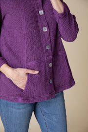 Jacquard Seamed Pocket Jacket - Plum