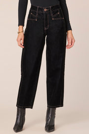 Spliced Panel Barrel Leg Jeans