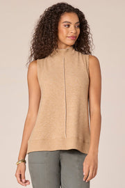 Sleeveless Mixed Media Knit Top - Caramel Brown