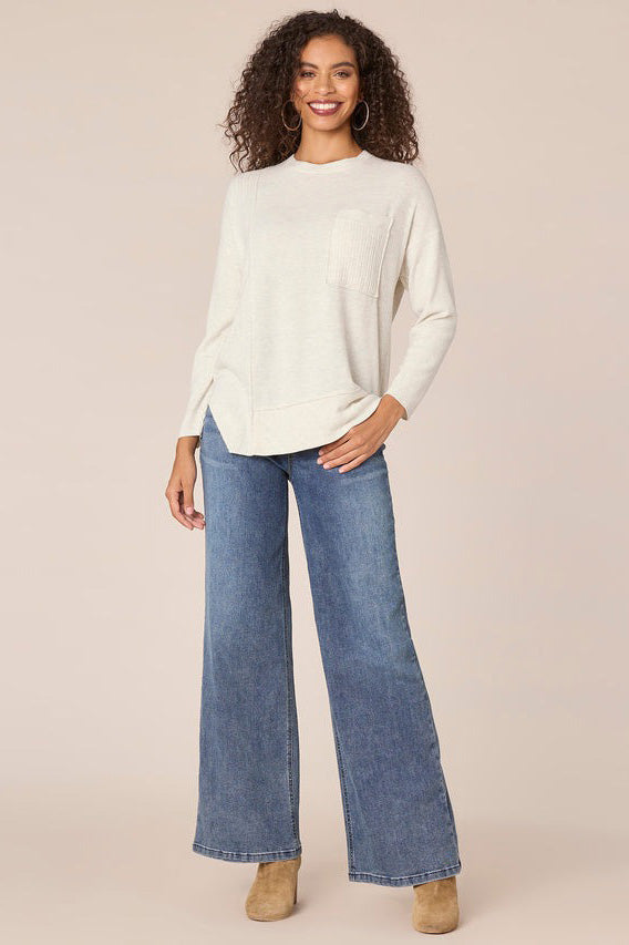 Asymmetrical Hem Knit Top - Cream