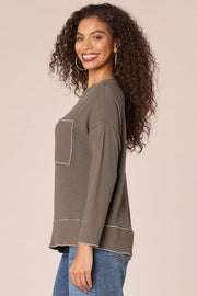 Asymmetrical Hem Knit Top - Olive