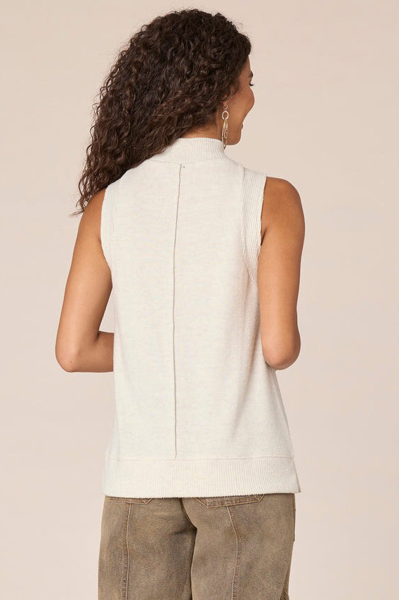 Sleeveless Mixed Media Knit Top - Stone