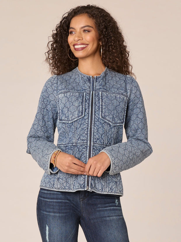 Quilted Peplum Denim Jacket