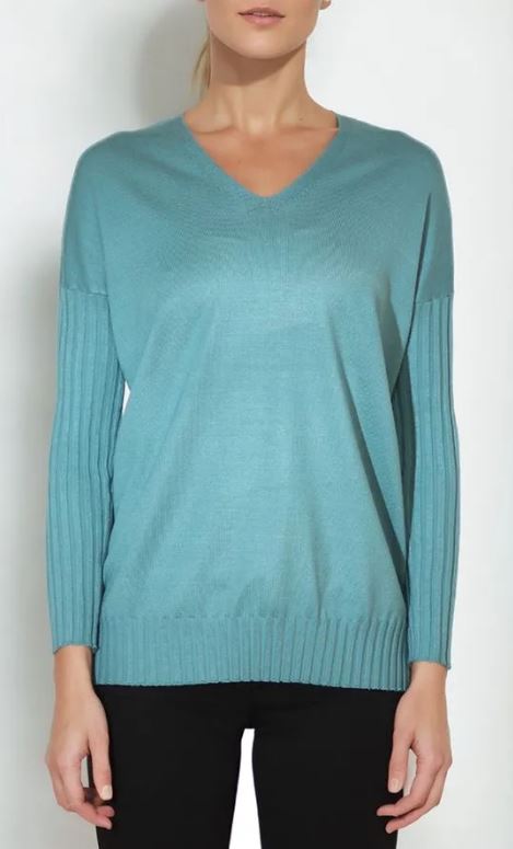 Ribbed Sleeve Tunic Sweater - Deep Sea