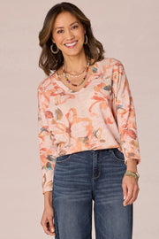 V-Neck Floral Placement Print Knit Top