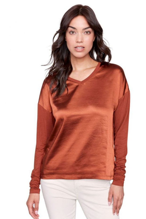 Satin Front Jersey Knit Top - Terracotta