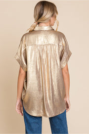 Metallic Styling Button Front Top