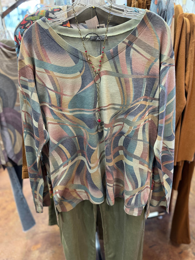 Print v-neck LS top